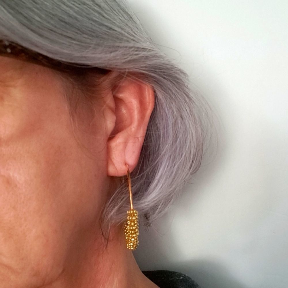 Seed Beaded Hoop Earrings Rose Gold